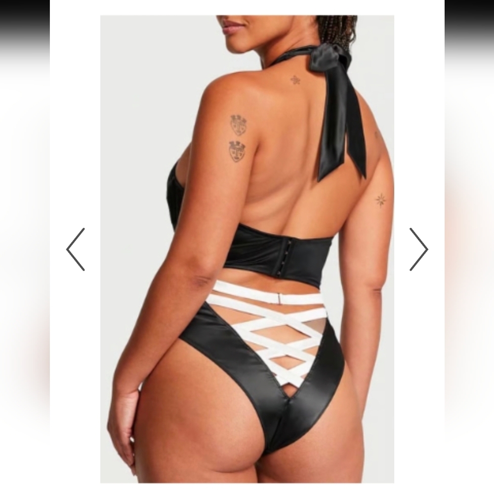 NWT- VICTORIA SECRET B&W SATIN BOW TEDDY- SIZE MEDIUM - Picture 3 of 3